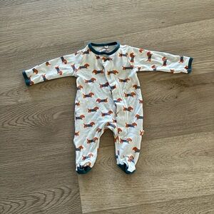 Magnetic Me White Footed Bodysuit with Orange Dachshund Print and Teal Trim